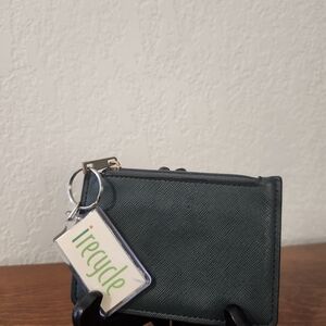 Dark Green Textured ID Card Wallet with Keyring Tag